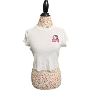 White Hello Kitty cropped t-shirt with pink accents #kawaii ribbed stretch mater